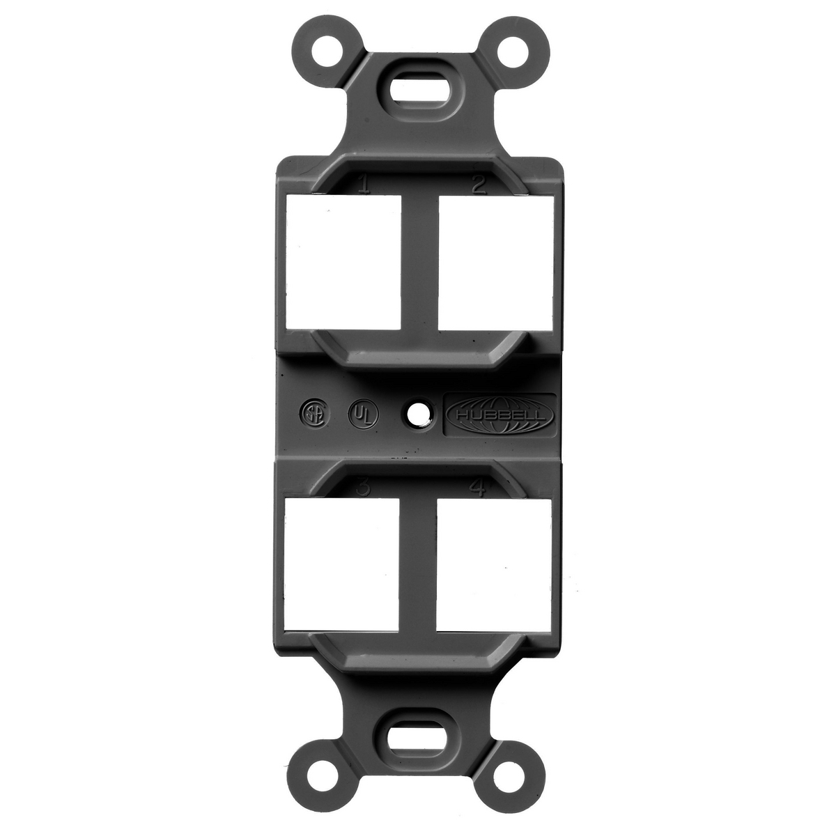 Phone/Data/Multimedia Component, Outlet Frame, Duplex 106, 4-Port, Black