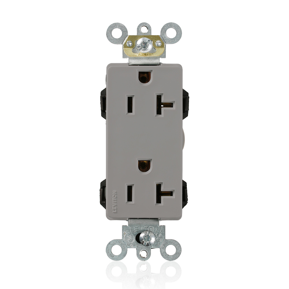 20-Amp, 125-Volt, Decora Plus Duplex Receptacle, Commercial Grade, Straight Blade, Self Grounding, Gray