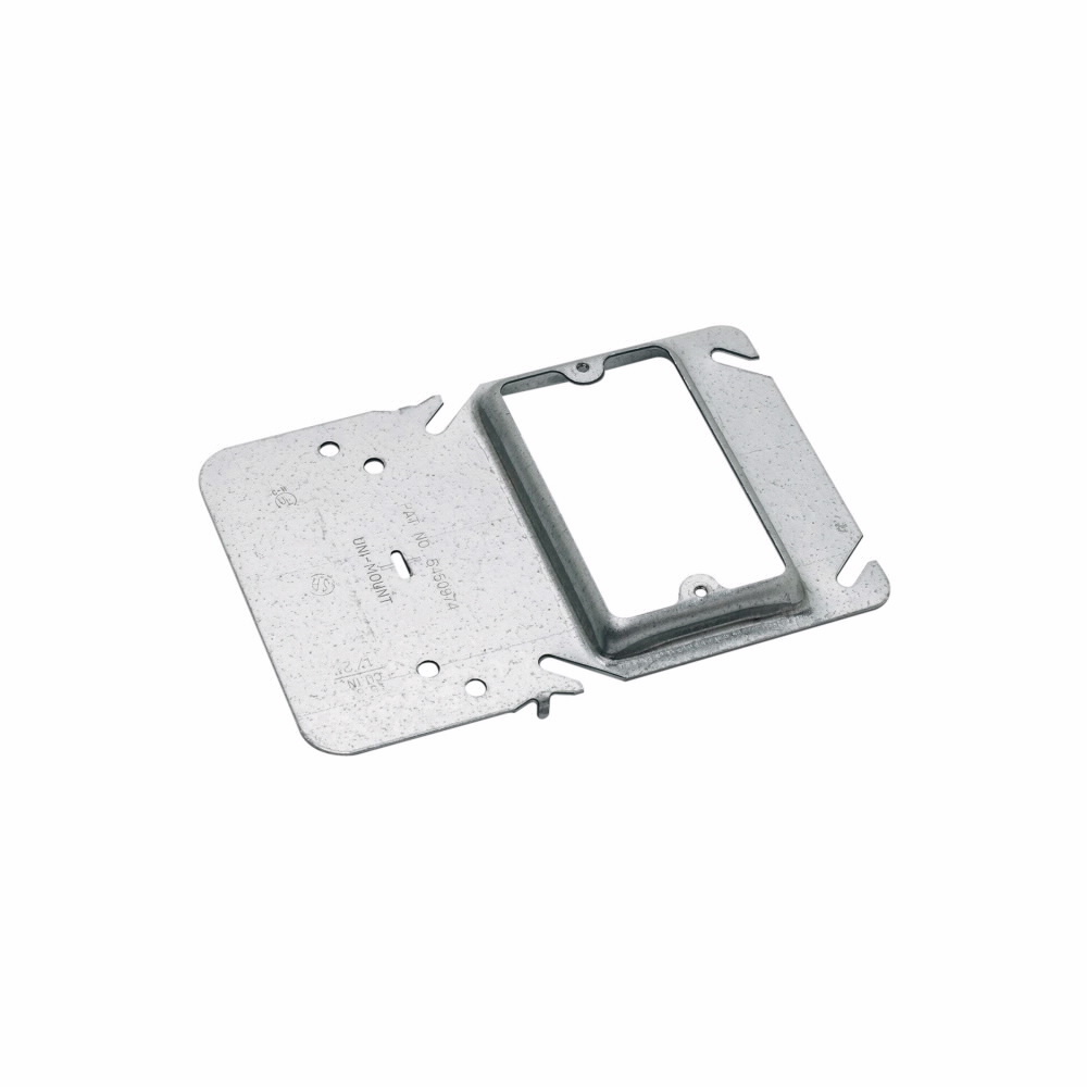 Eaton B-Line series box support fasteners, Communication and low voltage, 1" Height, 1" Length, 1" Width, 0.46lbs, 0.63" Raise, Uni-Mount box support/cover plate mounting brackets, Single gang, Pre-galvanized