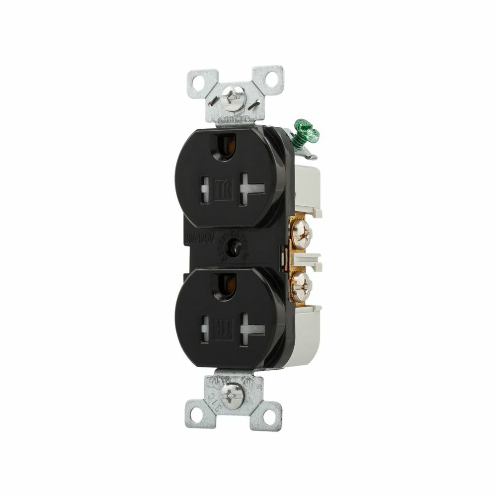 Eaton commercial specification grade duplex receptacle, #14-10 AWG, 15A, Commercial, Flush, 125V, Back and side, Brown, Brass, Weather resistant, Impact-resistant nylon face, Glass-filled nylon base, 5-15R, Duplex, Screw, Nylon, Core pack
