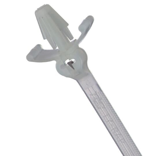 Push Mount Cable Tie, Natural Polyamide (Nylon 6.6) for Temperatures up to 85 Degrees Celsius (185 F) for Indoor Applications, Length of 185mm (7.3 Inches), Width of 4.8mm (0.19 Inches), Thickness of 1mm (0.04 Inches), Tensile Strength Rating of 222 Newtons (50 Pounds)