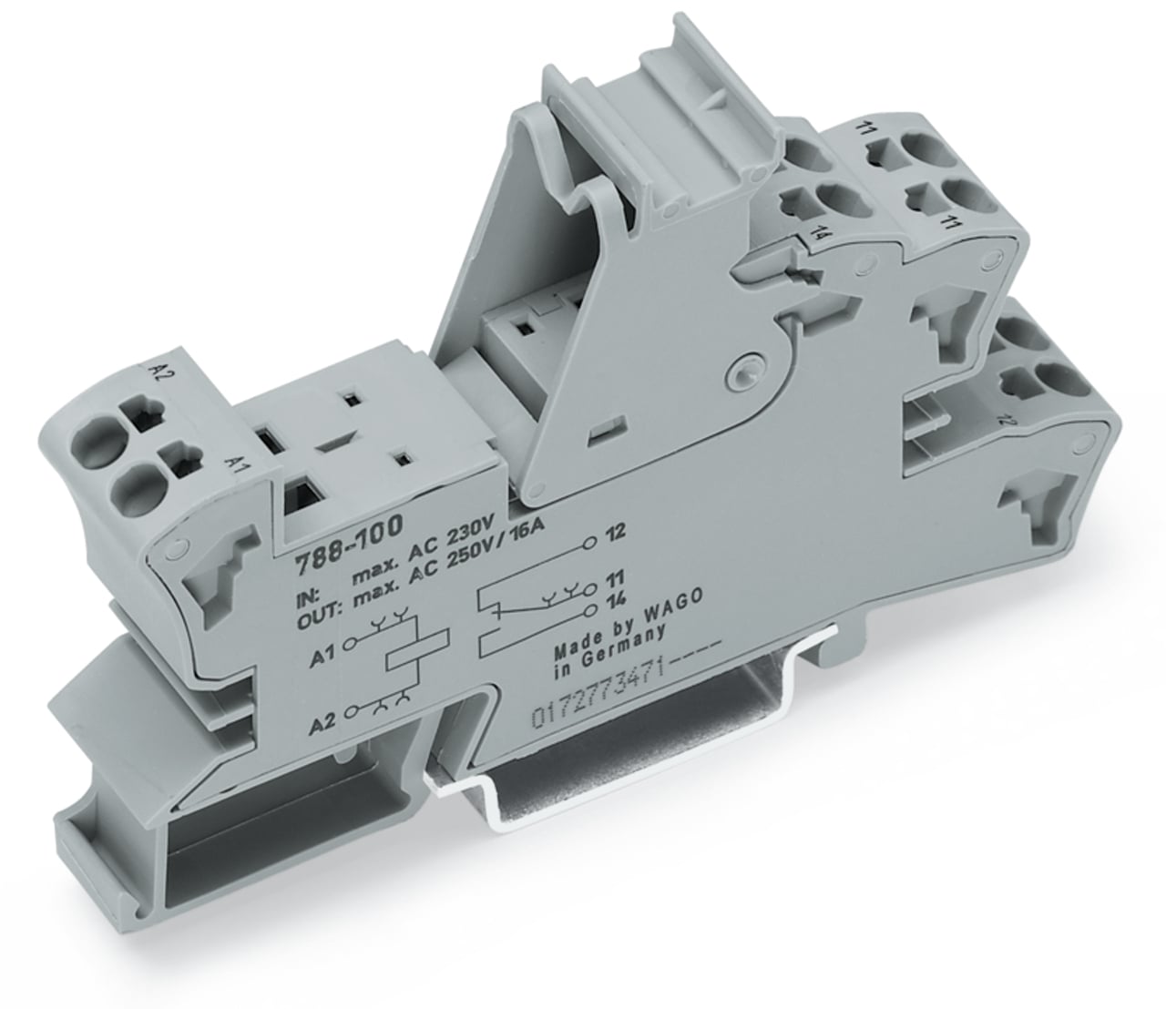 Relay socket; 2 changeover contacts; for 15 mm basic relays; gray