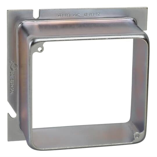 Square Box Extension Ring/Adapter, 21 Cubic Inches, 5 Inch Square x 1-1/2 Inch Raised, Pre-Galvanized Steel