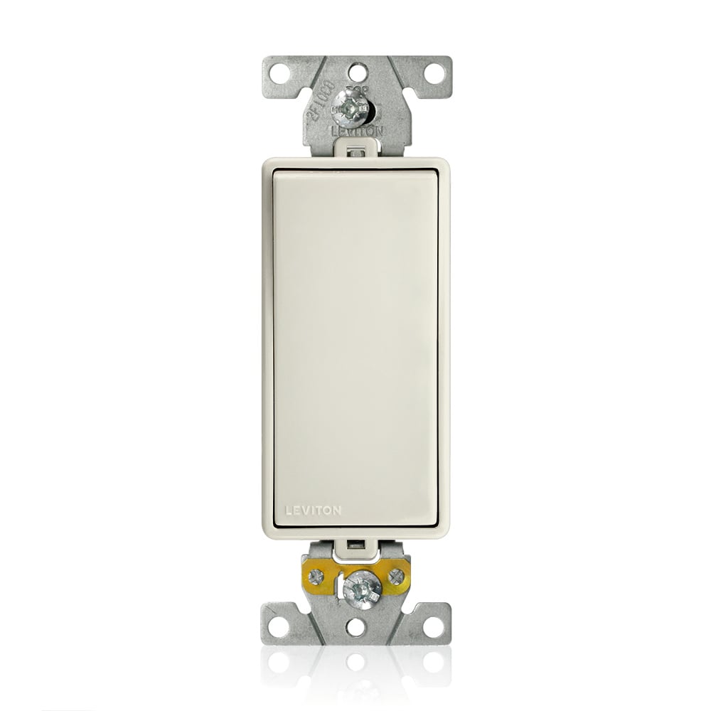 Lev-Lok Decora Plus Single-Pole Rocker Switch, Heavy-Duty Industrial Specification Grade, 15 Amp, 120/277 Volt AC, Modular, Self-Grounding - Light Almond