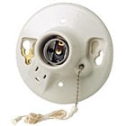 One-Piece Glazed Porcelain Outlet Box Mount Incandescent Lampholder, Pull Chain, Top Wired, White