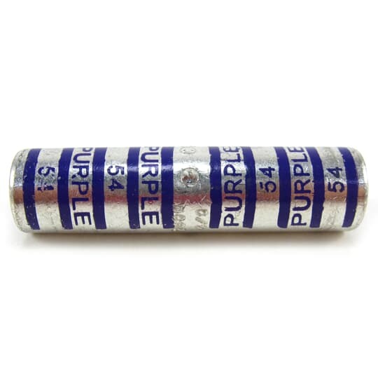 Copper Two-Way Splice, Long Barrel, Max 35kV, Wire Size 4/0 AWG, Length 2.75 Inches, Tin Plated, Die Code 54, Die Color Code Purple