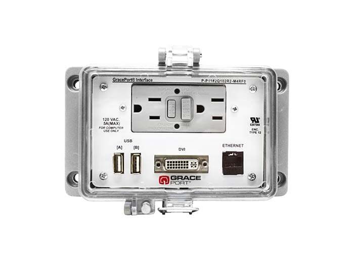 PANEL INTERFACE CONNECTOR WITH QTY 2 USB A/F TO USB A/M, DVI F/F BULKHEAD ADAPTOR, RJ45, PMH, UL TYPE 12, GFCI DUPLEX INSIDE-OUTSIDE OUTLET