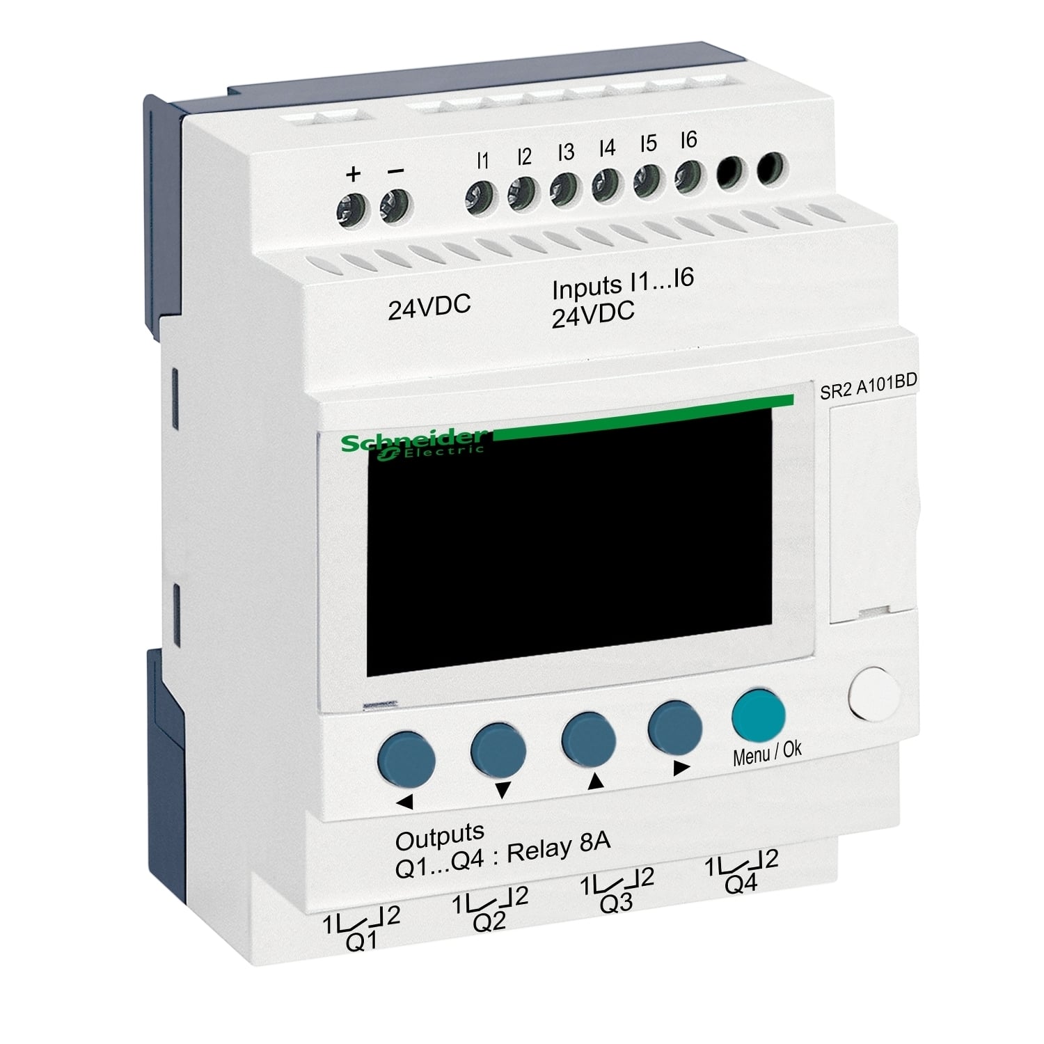 compact smart relay, Zelio Logic SR2 SR3, 10 IO, 24V DC, no clock, display