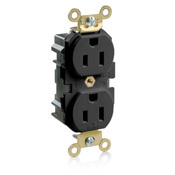 15 Amp, 125 Volt, Wide Body Duplex Receptacle, Industrial Grade, Straight Blade, Self Grounding, Black