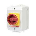 SENTRON, 3LD switch disconnector, EMERGENCY-STOP switch, 3-pole, Iu 32 A, Operational power / at AC-23 A at 400 V 11,5 kW, molded- plastic enclosure for inch threaded joint, rotary operating mechanism, red/yellow