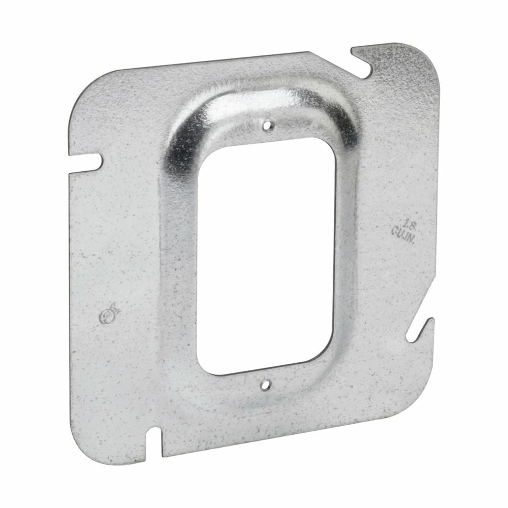 Eaton Crouse-Hinds series Square Cover, 4-11/16", Natural, Raised surface, one device, Steel, 1-1/4" raised, 8.5 cubic inch capacity