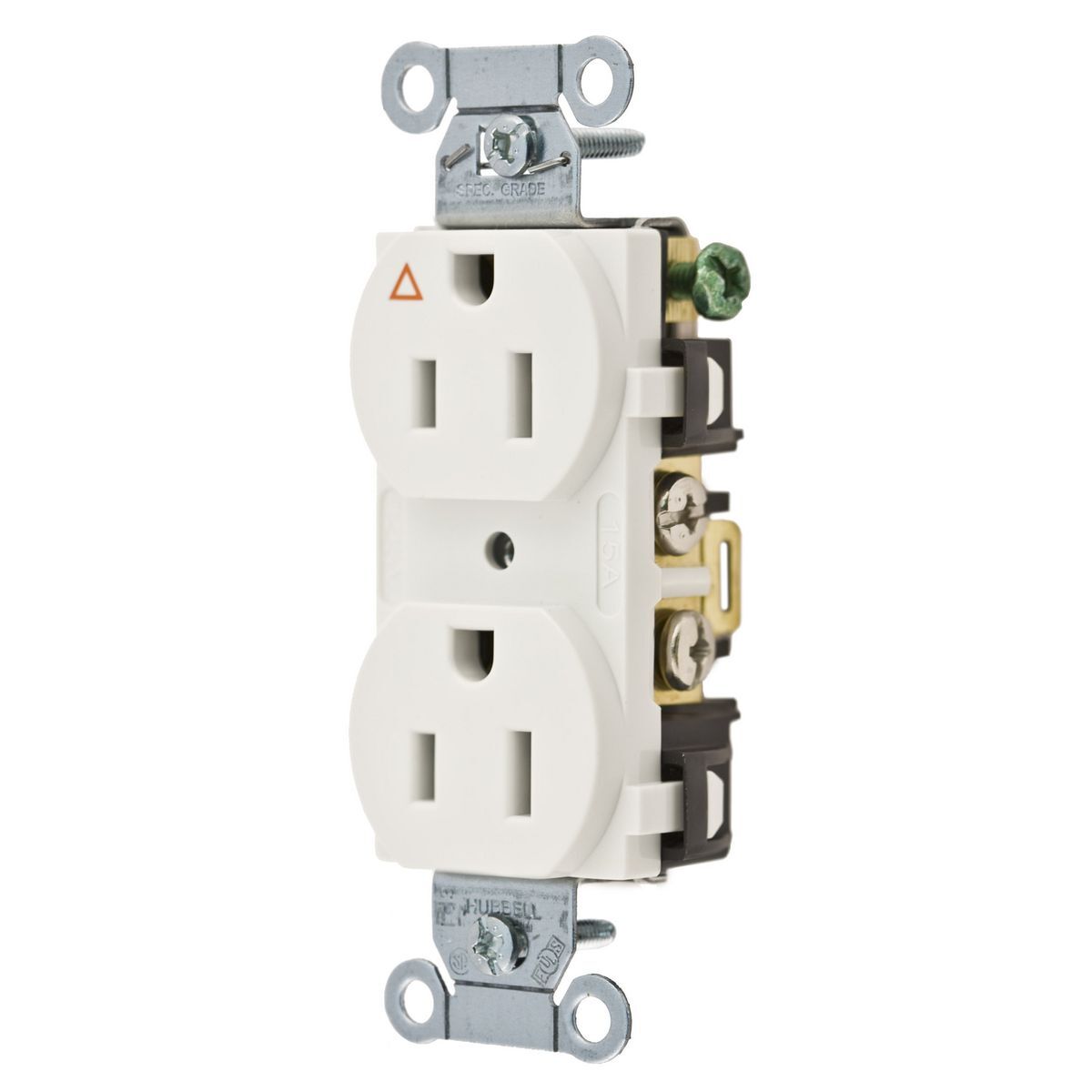 Straight Blade Duplex Receptacle, Commercial/Industrial Grade, Isolated Ground, 2-Pole 3-Wire Grounding, 15A 125V, 5-15R