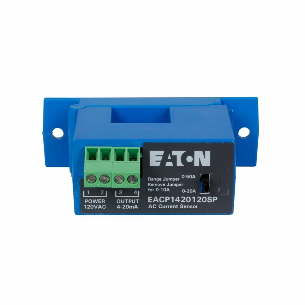 Eaton CurrentWatch Series Current Transducer, Current Sensor, UL94 V0 Flammability Rated Plastic enclosure, Measure up to 50A max AC, Screw Terminals, 120Vac input, 0.25% FS accuracy