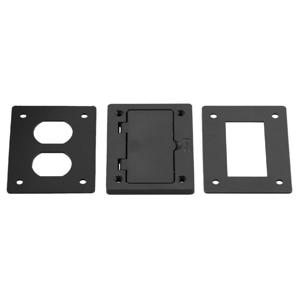 Concrete Floorboxes, Flush, Rectangular PVC Box Series, 1-Gang Non-Metallic Cover, Includes Duplex and Style Line Decorator Inserts, Black