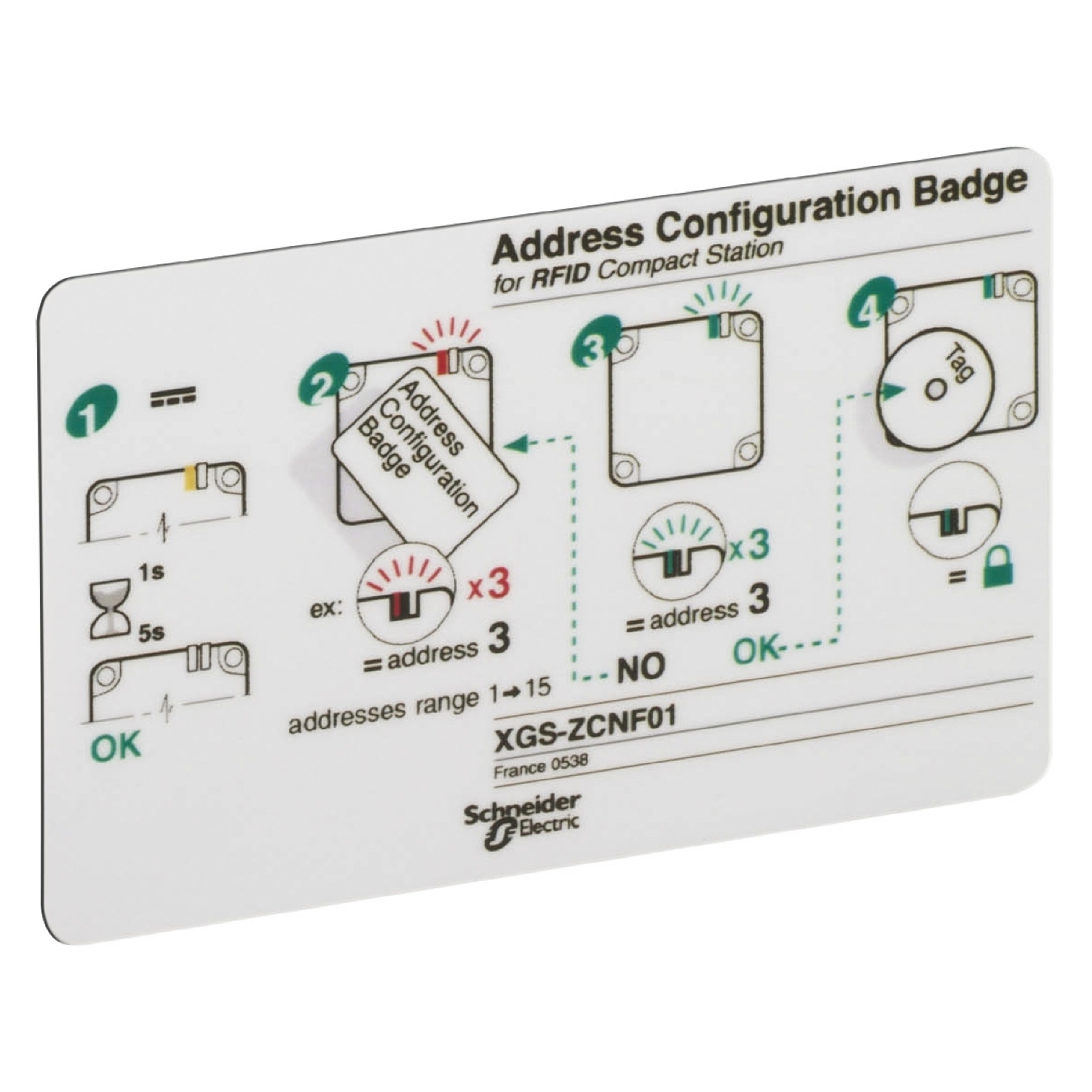 Configuration badge, Radio frequency identification XG, for of RFID sation addresses