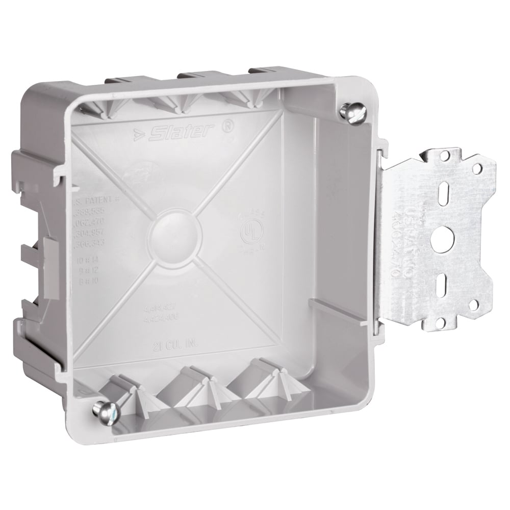 4 Square Box with Threaded Mounting Holes for Wood and Steel Stud Mounting.Three Auto/Clamps each end, 2 on side opposite bracket. Two #8 mounting screws factory installed.