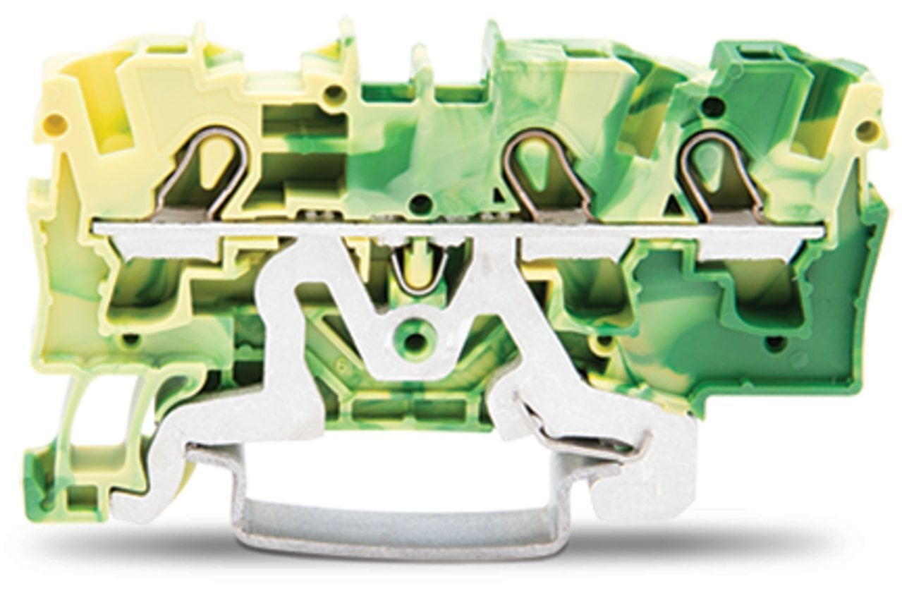 3-conductor ground terminal block; 4 mm; suitable for Ex e II applications; side and center marking; for DIN-rail 35 x 15 and 35 x 7.5; Push-in CAGE CLAMP; 4,00 mm; green-yellow