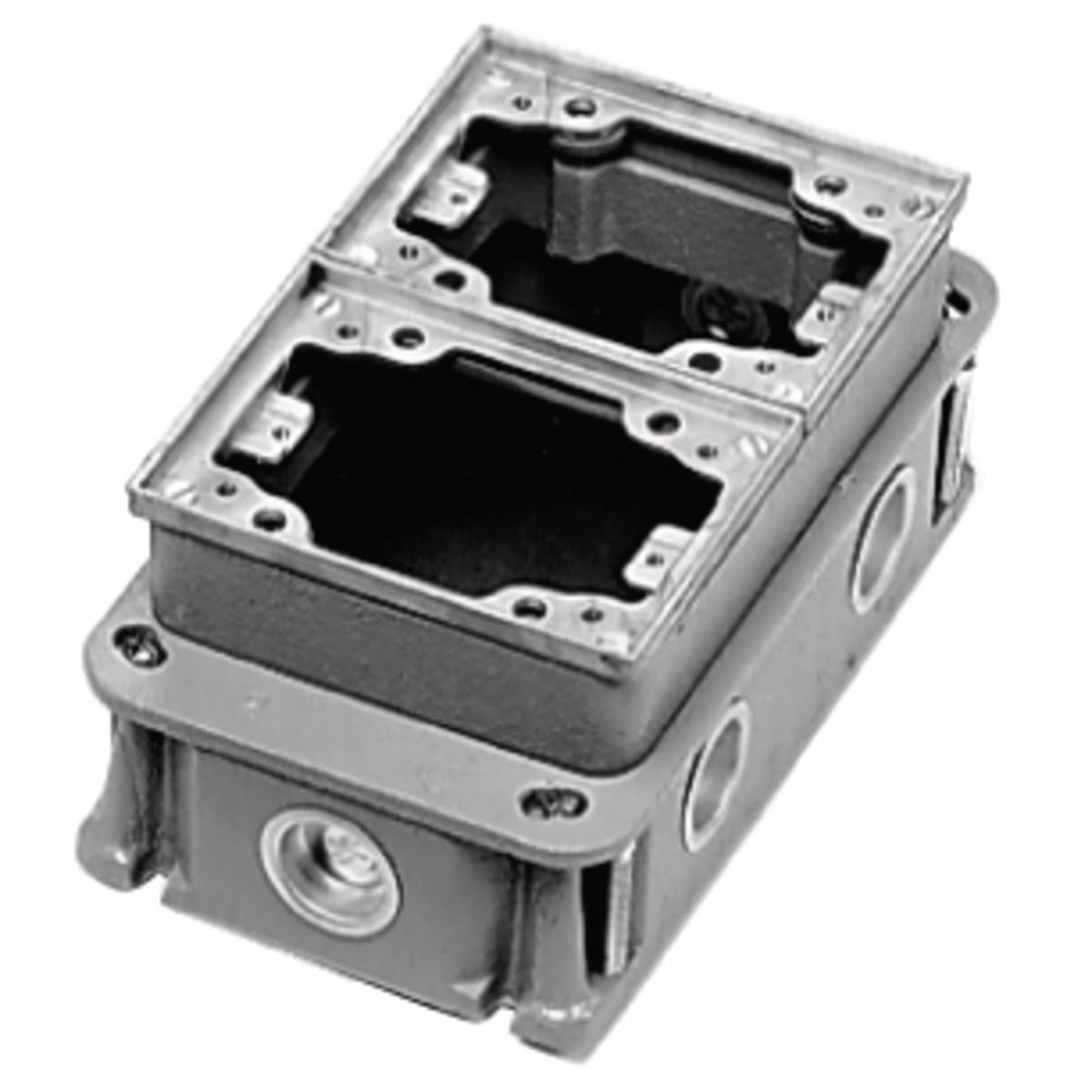 Flush Concrete Floor Box Series, 2-Gang, Rectangular, Cast Iron Box, Deep, Fully Adjustable, Aluminum Top