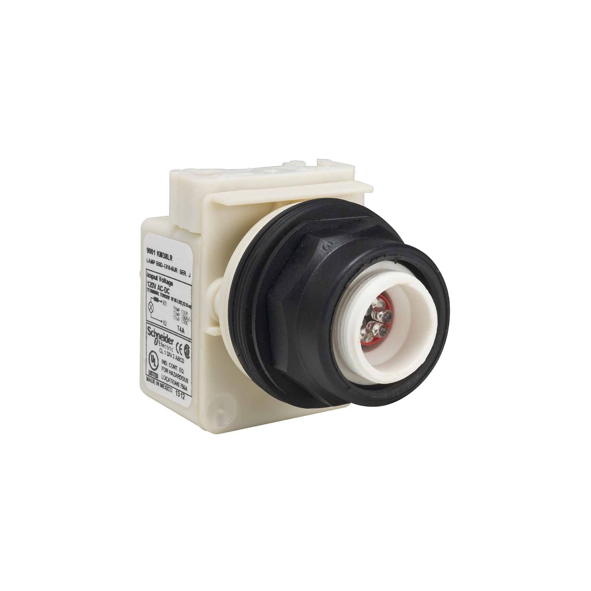 Illuminated push-button head, Harmony 9001SK, plastic, projecting, without cap, 30mm, spring return, LED red, 120V