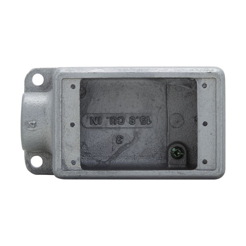 FD2 Condulet 1-Outlet Deep Device Box With Mounting Lug, 3/4 in NPT Trade, 1 Gang, Feraloy Iron Alloy, Aluminum Acrylic Painted/Electro-Galvanized
