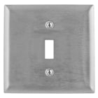 Wallplates and Boxes, Metallic Plates, 2- Gang, 1) Toggle Opening, Standard Size, Stainless Steel
