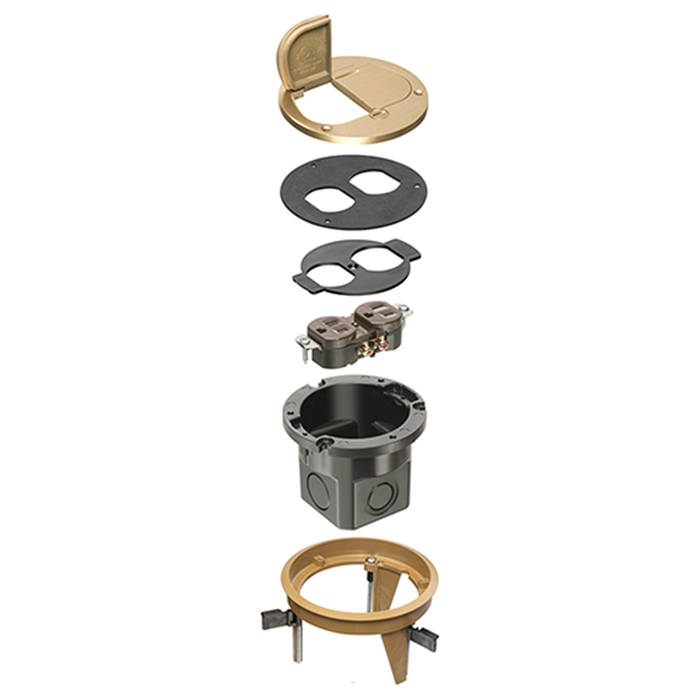 Brass, round cover kit box with flip lids and blank cover.