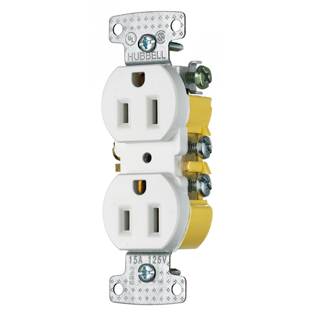 tradeSELECT Straight Blade Receptacle, Residential Grade, Duplex, 15A 125V, 2-Pole 3-Wire Grounding, 5-15R, Push Terminals