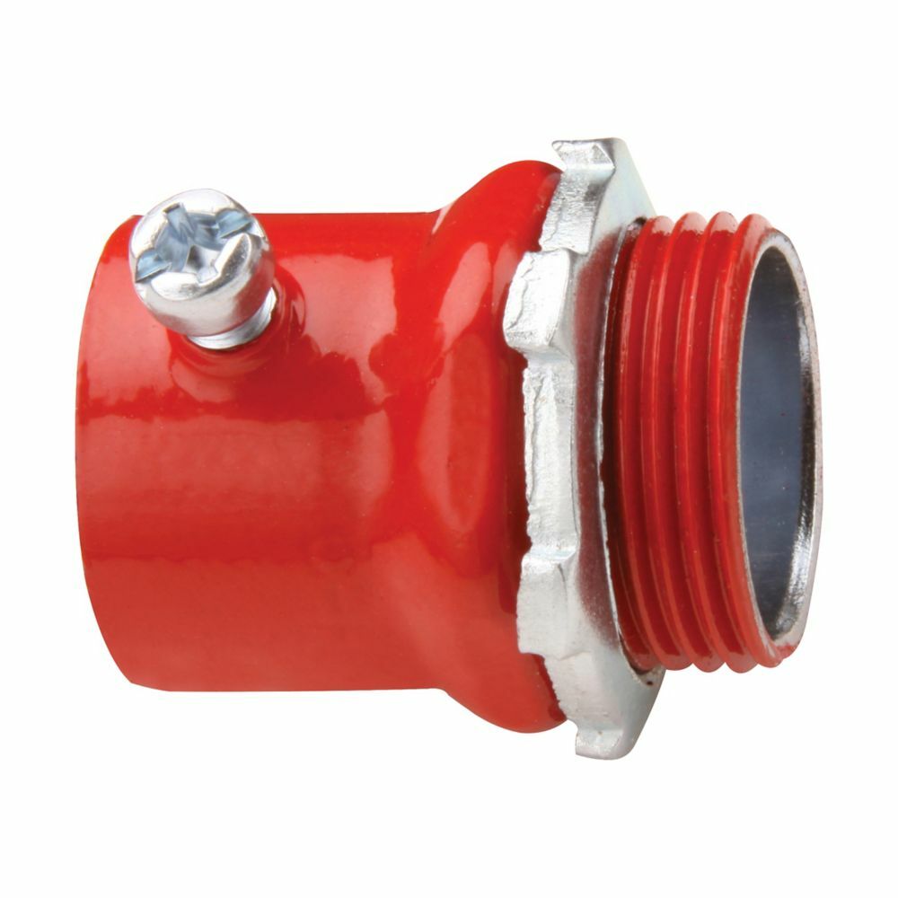 Eaton Crouse-Hinds series EMT set screw type connector, Red, EMT, Straight, Non-insulated, Steel, 1"