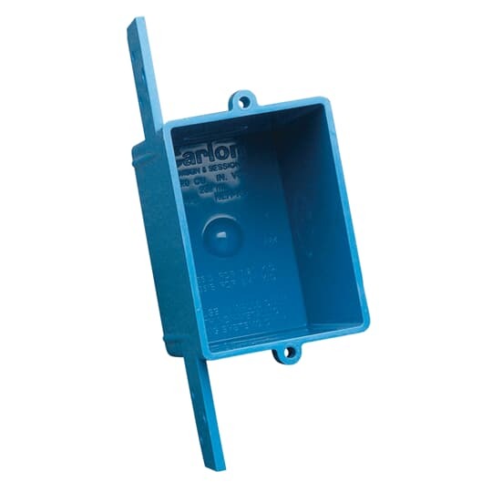Single Gang Outlet Box, Volume 16 Cubic Inches, Length 2.92 Inches, Width 2.06 Inches, Depth 2.98 Inches, Number of Knockouts 3, Knockout Size 3/4 Inch, Material PVC