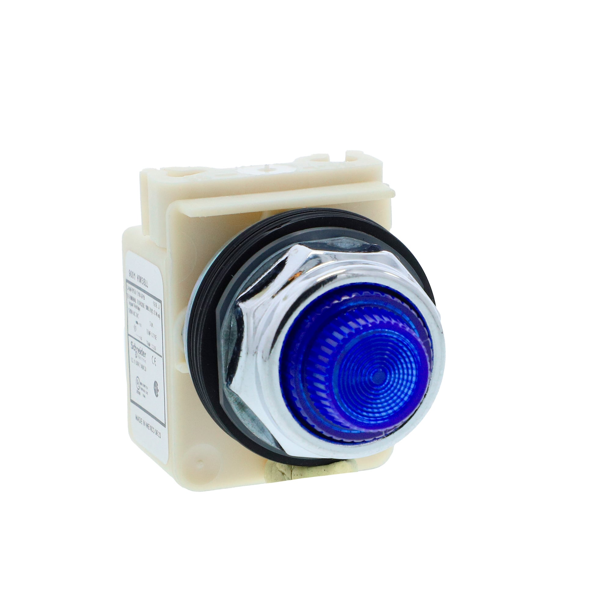Pilot light, Harmony 9001K, metal, polycarbonate, fresnel, blue, 30mm, LED blue, 120V