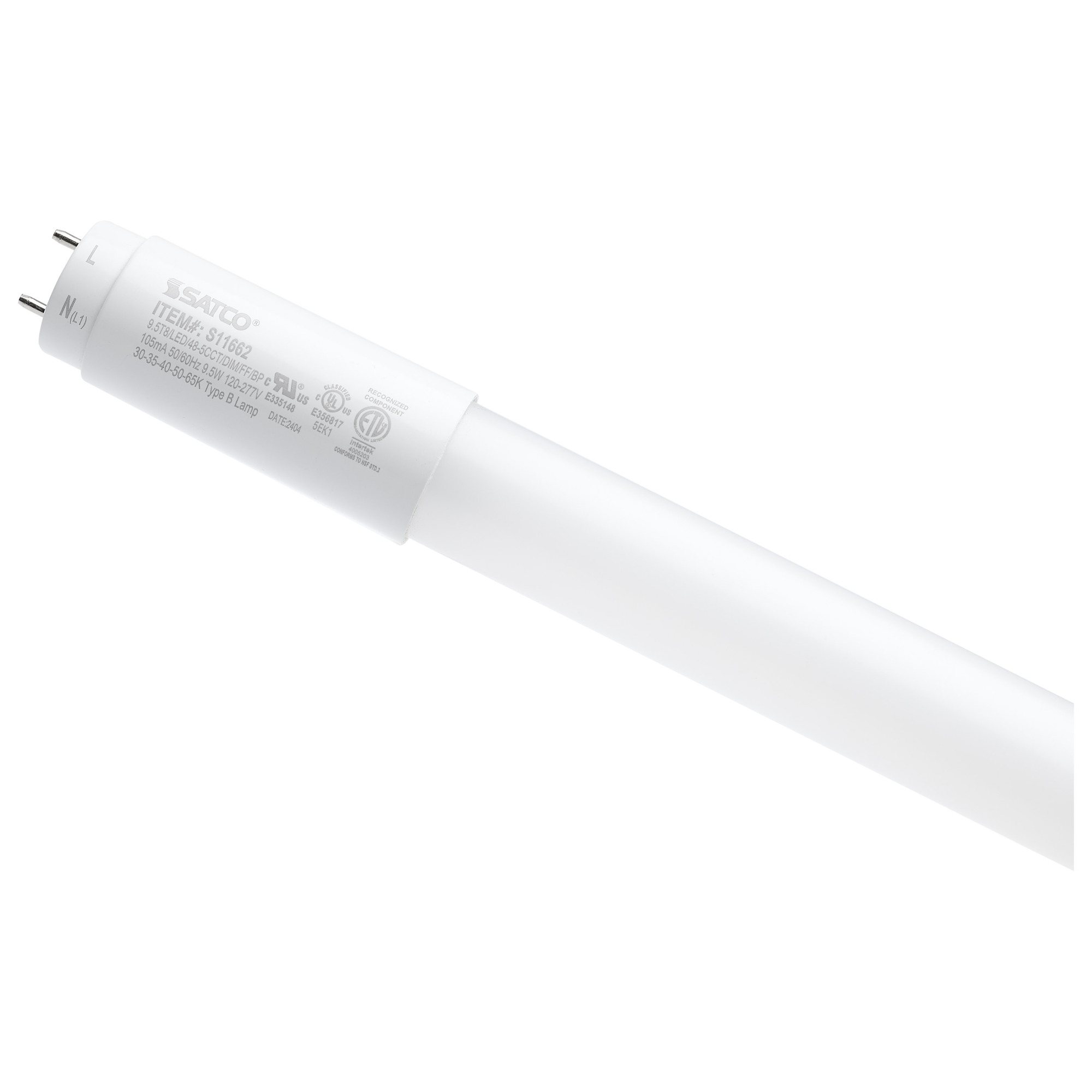9.5W T8 LED 48 in. 3/35/4/5/6.5K CCT - G13 - Type B BBP - 120-277V - Frost BBP