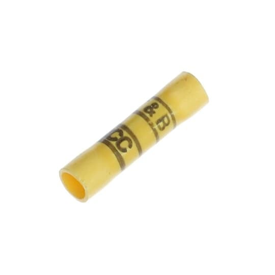 Expanded Vinyl Insulated Butt Splice, Length 1.31 Inches, Width .31 Inches, Maximum Insulation Diameter .250, Wire Range #12-#10 AWG, Color Yellow, Copper, Tin Plated, Mini-Pack, 500 Pack
