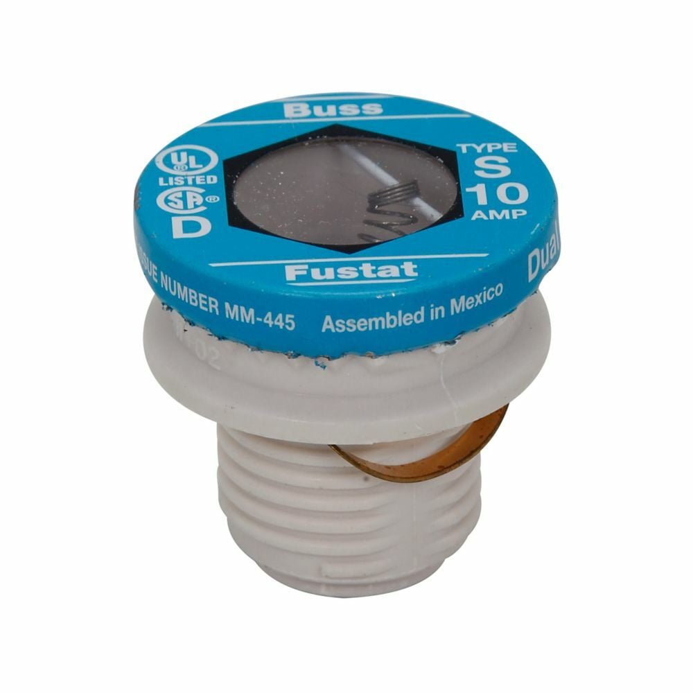 Eaton Bussmann series Type S plug fuse, plug fuse, time delay, heavy duty, packaging type blister pack, 1-1/8 A, 125 Vac, 10 kAIC (RMS Symmetrical) interrupt rating, 10 kA short circuit rating, threaded mount, duel element, rejection base