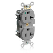20 Amp, 125 Volt, Narrow Body Duplex Receptacle, Straight Blade, Hospital Grade, Self Grounding, Gray