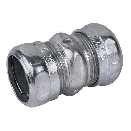 Compression Coupling, Concrete Tight, Conduit Size 3/4 Inch, Length 1.660 Inches, Material Zinc Plated Steel, For use with EMT Conduit