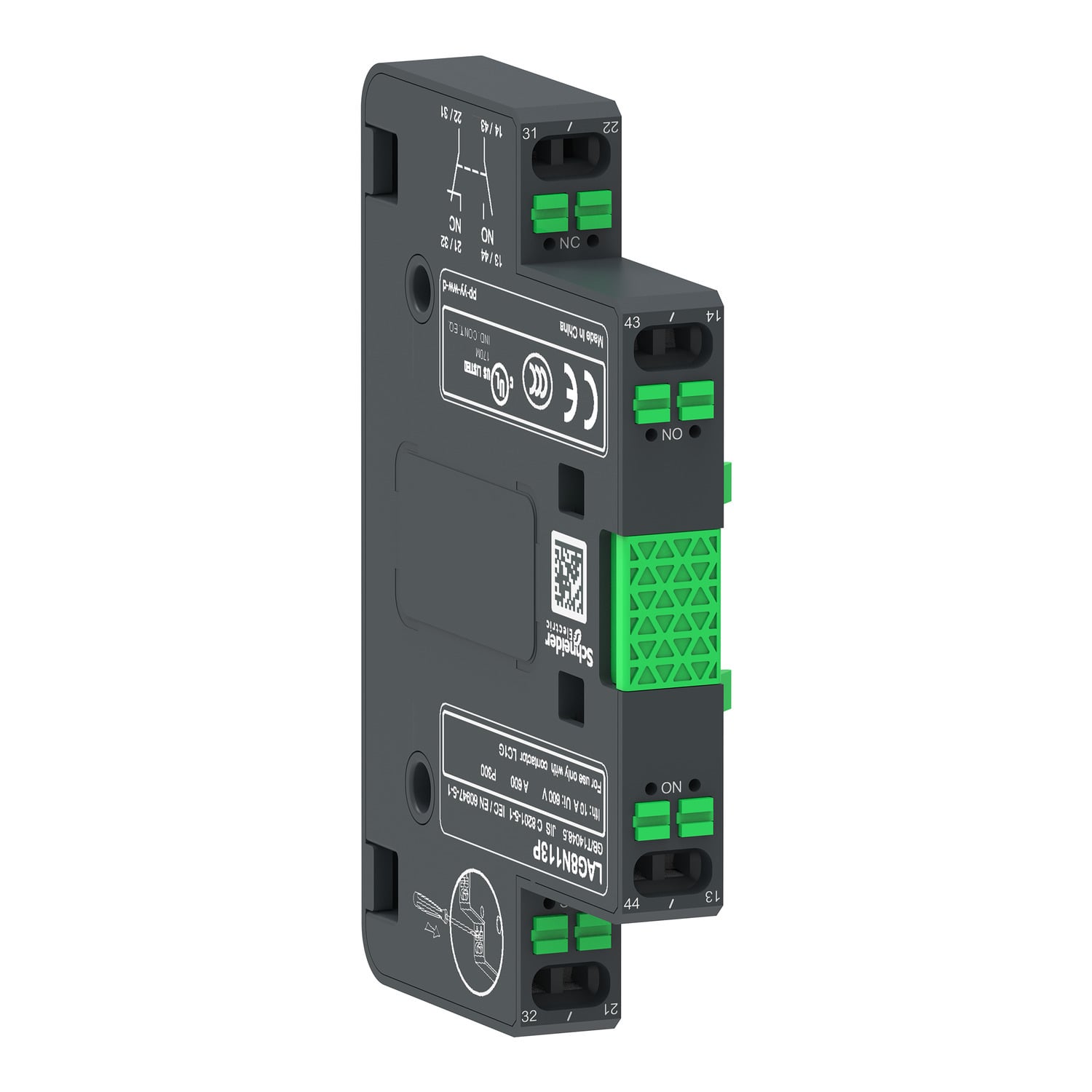 Auxiliary contact block,TeSys Giga contactor,1NO + 1NC,lateral face side mounting,push-in terminals L1/R1