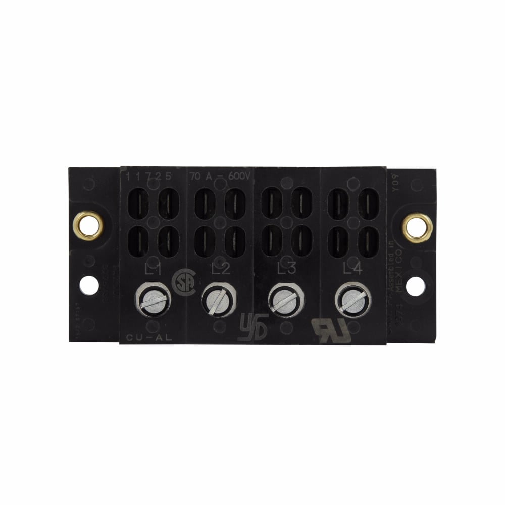 Eaton Bussmann series power terminal block, 600V, 70A, 10 kAIC, Power terminal block, Four-pole, Screw (Line), 0.25 In Quick Connect (Load)