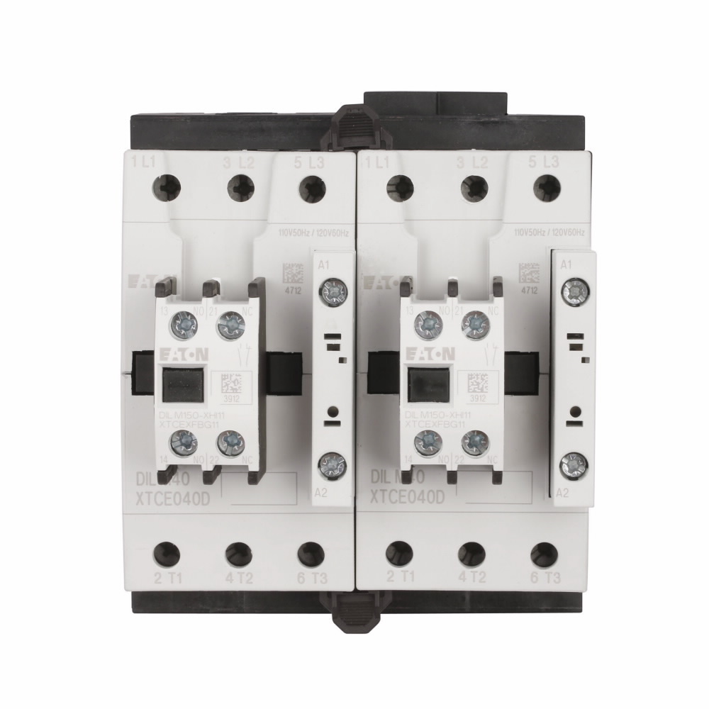 Eaton XT IEC contactor, 40A, Top-mounted, 110 Vac 50 Hz,  120 Vac 60 Hz, 1NO-1NC, 40A, Frame D, 55 mm, 50-60 Hz, 3,  7.5/ 10,  15,  30,  40 hp (1/3PH @115, 230/200, 230, 460, 575 V), Three-pole, Screw terminals, FVR