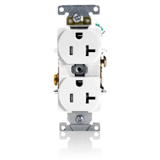 20 Amp, 125 Volt, NEMA 5-20R, 2P, 3W, Duplex Receptacle, Tamper-Resistant, Straight Blade, Fed Spec, Heavy Duty Industrial Specification Grade, Self-Grounding, Back & Side Wired, Steel Strap  WHITE