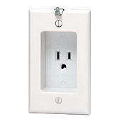 1-Gang Recessed 2-Pole 3-Wire 15A-125V NEMA 5-15R, Residential Grade Single Receptacle with Clock Hanger Hook, Light Almond