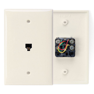 Midsize Telephone Wall Jack, 6P4C, Light Almond