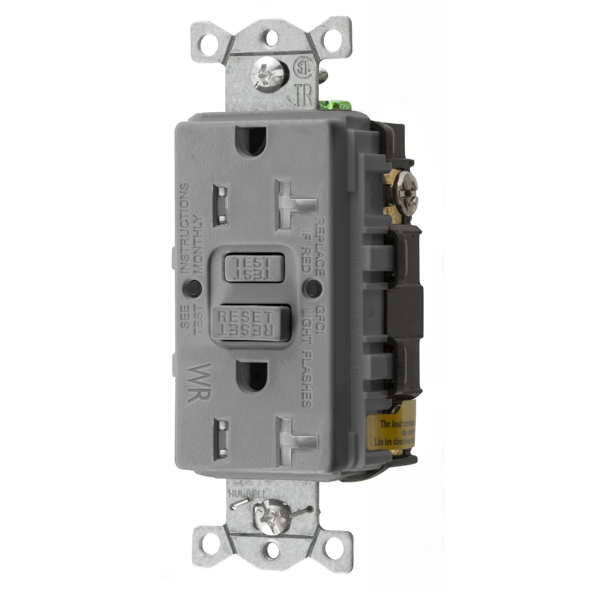 Power Protection Devices, Receptacle, Self Test, GFCI, TRWR, Commercial Grade, 20A 125V, 2-Pole 3-Wire Grounding, 5-20R, Gray