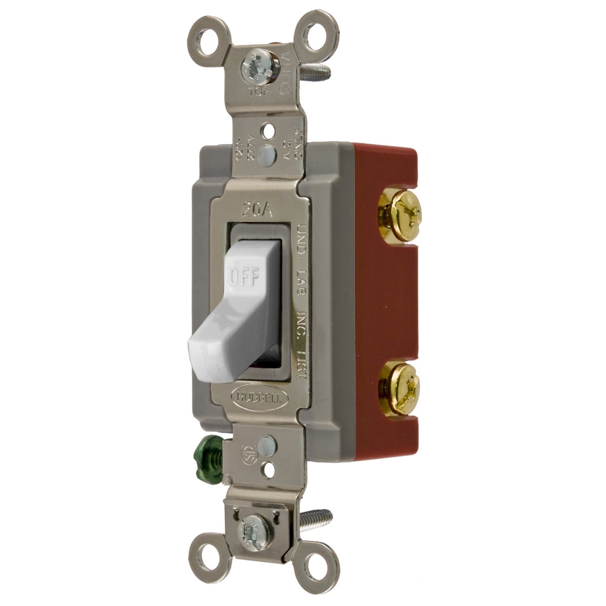 Switches and Lighting Controls, Extra Heavy Duty Industrial Grade, Toggle Switches, General Purpose AC, Single Pole, 20A 120/277V AC, Back and Side Wired, Office White Toggle
