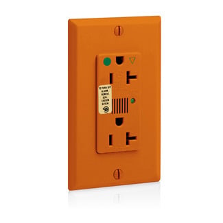 20 Amp, 125 Volt, NEMA 5-20R, 2P, 3W, Decora Plus Duplex Receptacle, Straight Blade, Hospital Grade, Isolated Ground, Surge w/ Indicator Light & Audible Alarm, Back & Side Wired, Steel Strap, - Orange