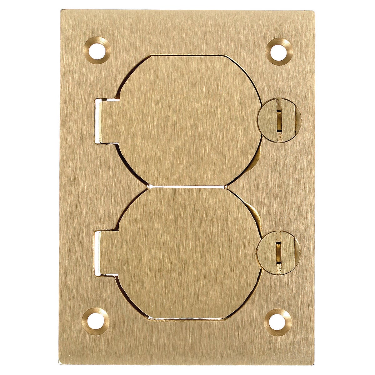 Flush Concrete Floor Box Series, 1-Gang Cover, Rectangular, Duplex Flaps, Brass