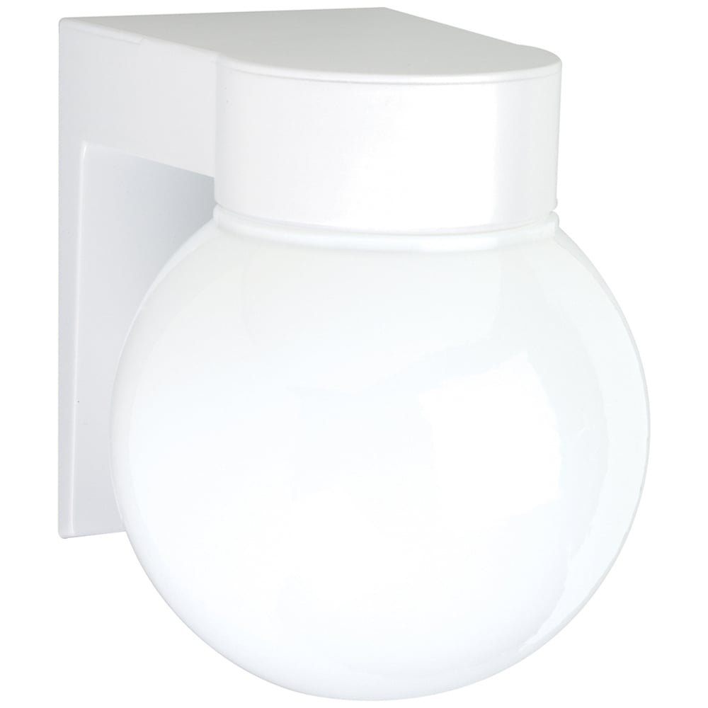 1 Light - 8 - Utility, Wall Mount - With White Glass Globe - White