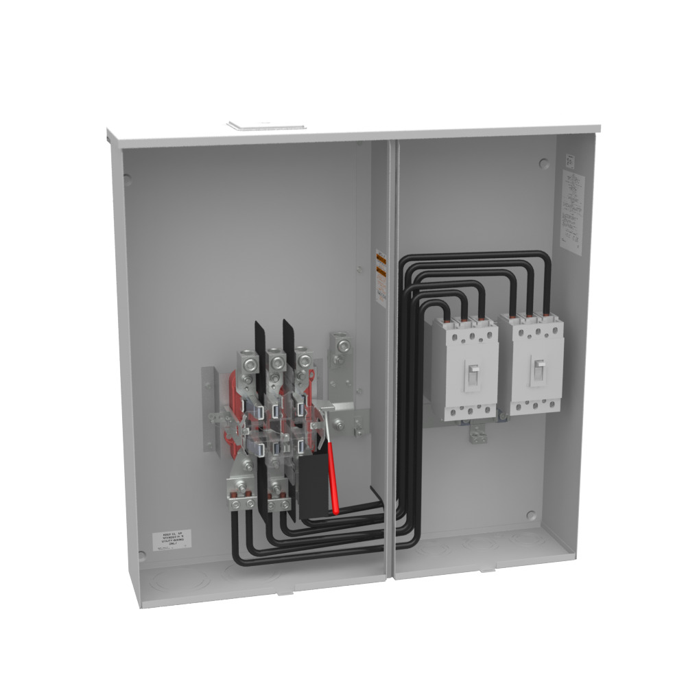 U6115-X-2/200-K7L Single Position Meter Socket with Main Breaker, 320 Amp, 3 Phase, Ringless, Lever, 7 Term, OH, UG, 480V