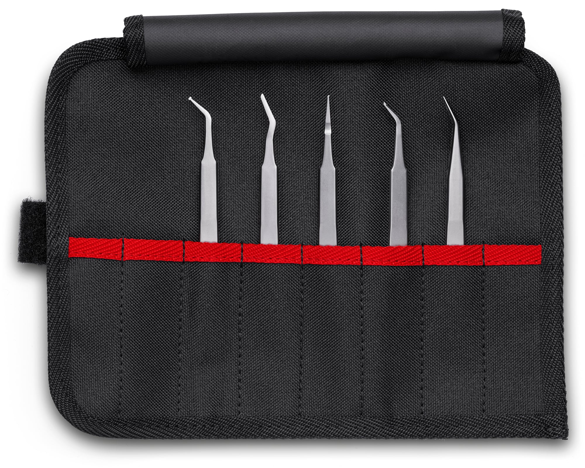 5 Pc Stainless Steel Tweezers Set in Tool Roll-SMD, 7 1/2 in.