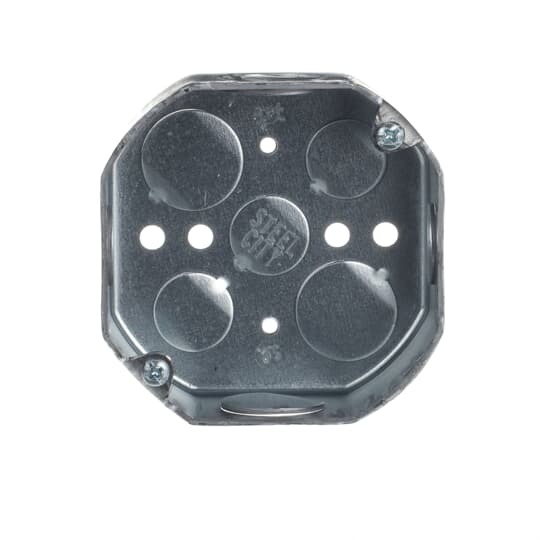 Octagon Box, 15.8 Cubic Inches, 4 Inch Diameter x 1-1/2 Inches Deep, 1/2 Inch and 3/4 Inch Knockouts, Pre-Galvanized Steel, Drawn Construction, For use with Conduit, pack of 30
