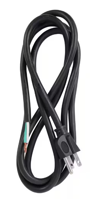 Power Cord, 16 AWG, 3-Conductor, Male/Open, Type SJTW, 6 ft, Black
